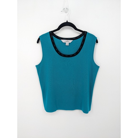 Ming Wang Sweater Set Women Medium Teal Green Two Piece cardigan Tank Top Mature - Picture 2 of 12